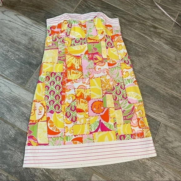 Lilly Pulitzer Happiest Hour print Strapless shift dress floral  Women’s size 4 - Picture 2 of 9